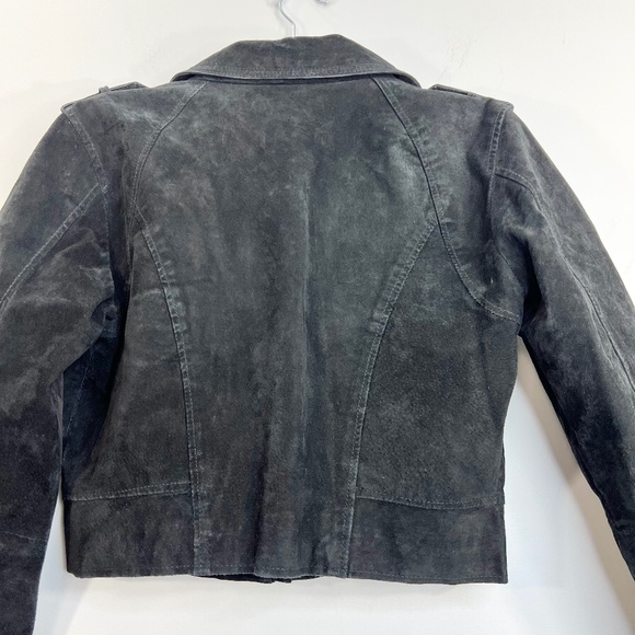 Vero Moda Jeans black suede leather cropped asymmetrical zipper moto jacket L - Picture 7 of 14